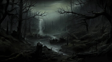 Wall Mural - Haunted Woods: Enchanted Secrets of the Shadowed Forest Fantasy  wallpaper