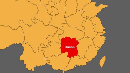 Sticker - Hunan map animated video. Hunan location is highlighted on the China map colour with Gray background in video format.