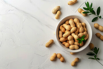 Peanuts on a white background. Selective focus. shallow depth of field Healthy .