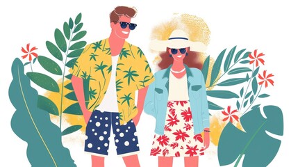 Happy couple young couple summer clothes fashionable flat