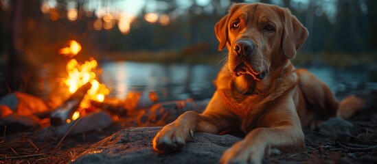 Golden Retriever by the Campfire