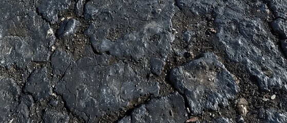 Wall Mural - Panoramic close-up, high detail scan of asphalt with weathered texture material, Generative AI