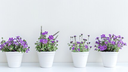 Canvas Print - Pots with purple flowers against white backdrop