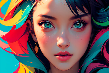 A digital painting of a Girl. Face young girl anime style character illustration design.