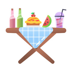 Poster - Picnic table with food items, flat icon 