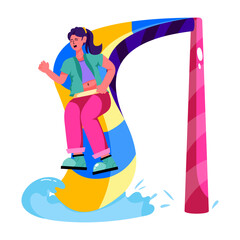 Wall Mural - A flat illustration showing girl enjoying water slide 