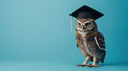 Wall Mural - An image of an owl wearing a graduation cap and gown looks good.