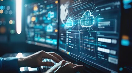 Data science, AI and cloud data concept. Computer programmer.