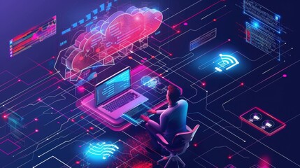 Data science, AI and cloud data concept. Computer programmer.