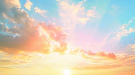 Wall Mural - A vibrant sky filled with colorful clouds during sunset. The warm colors create a serene and peaceful atmosphere.