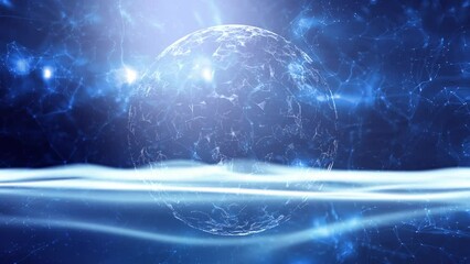 Wall Mural - Futuristic artificial intelligence digital wavy space with sphere rotation background.