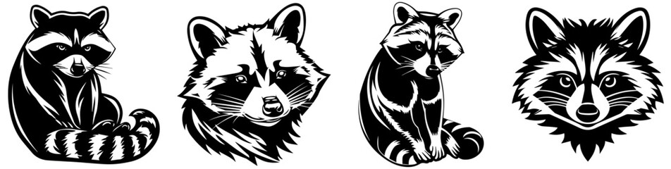 Wall Mural - Black and white sketch of racoon 