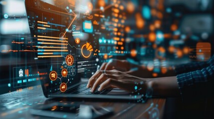 Data science, AI and cloud data concept. Computer programmer.