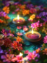 Poster - Lit candles with flowers