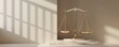 © Aris Suwanmalee - Elegant balance scale with sunlight creating shadows on a beige background, symbolizing justice and fairness.