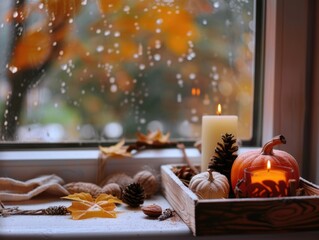 Wall Mural - Cozy autumnal window decor