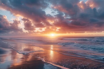 Wall Mural - Sunset over ocean beach