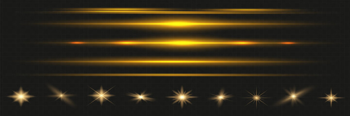 Wall Mural - Red horizontal lens flares pack. Laser beams, horizontal light flares. Glowing streaks on dark background. Luminous abstract sparkling lined background.