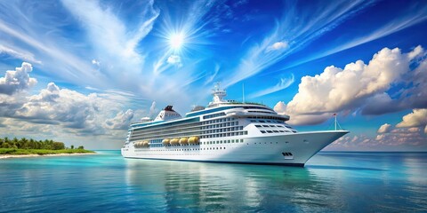 Sticker - Luxury cruise ship sailing through crystal clear waters under a brilliant blue sky, luxury, cruise ship, vacation