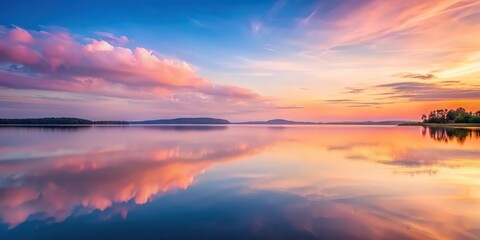 Canvas Print - Peaceful water reflecting a soft pink sky, creating a harmonious and serene atmosphere, water, pink, harmony, peaceful