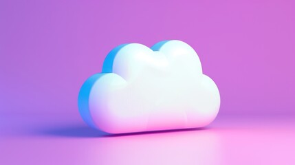 Wall Mural - Minimalistic 3D rendering of a white cloud with blue accents on a pink background, symbolizing cloud computing and digital technology.