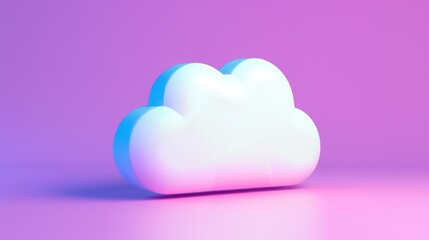 Poster - Minimalistic 3D rendering of a white cloud with blue accents on a pink background, symbolizing cloud computing and digital technology.