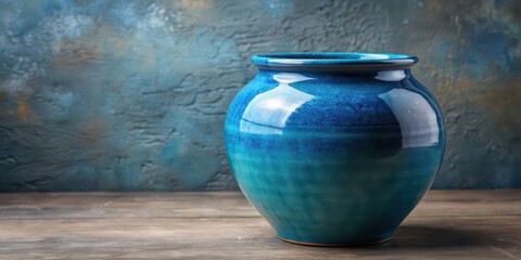 Sticker - Blue ceramic glazed clay pot on background, pottery, clay, blue, ceramic, glaze, handmade, craft, artisan, traditional, container