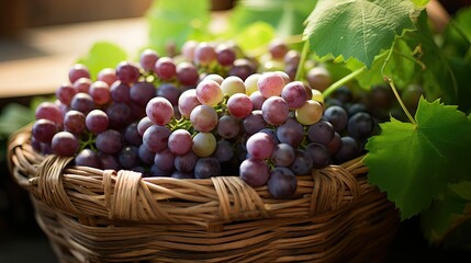 Sticker - basket grapevine grape background