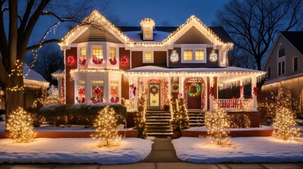 Canvas Print - array christmas lights house