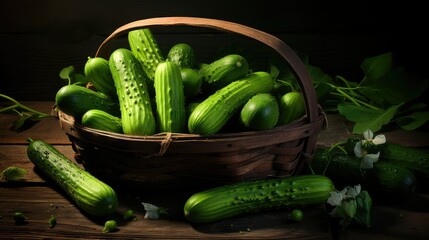 Canvas Print - wooden harvest cucumber background