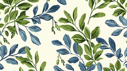 Canvas Print - A vintage pattern of green levaes on white background UHD wallpaper