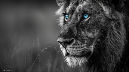 Poster - Majestic Lion with Striking Blue Eyes