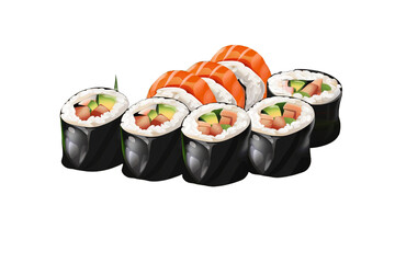 Wall Mural - sushi on a plate isolated on transparent background