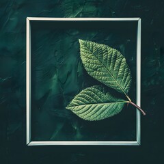 Wall Mural - Nature concept. Layout with texture a green leaf close-up. Background with Leaves vintage dark green color and white frame