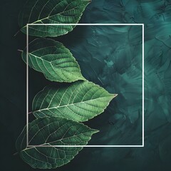 Wall Mural - Nature concept. Layout with texture a green leaf close-up. Background with Leaves vintage dark green color and white frame