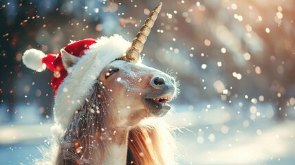 Poster - Christmas Unicorn in Winter Wonderland