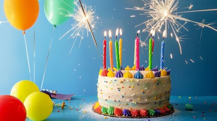 Canvas Print - Birthday Cake with Sparklers and Balloons