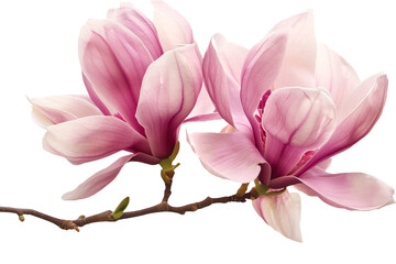 two pink magnolia flower isolated on transparent background