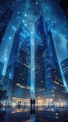 Wall Mural - High rise buildings at night