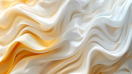 Abstract flowing fabric in white and yellow shades creating a smooth, wavy texture and serene visual effect.