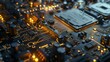 © atipong - Macro closeup of a computer PCB motherboard backside. Tech science background. Electronic computer hardware technology.