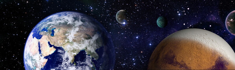 Wall Mural - earth and galaxies in space. design fantasy. blue sunrise.elements of this image furnished by nasa.