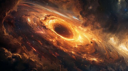Wall Mural - a cosmic landscape featuring a massive black hole pulling in surrounding matter generative ai