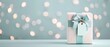 © nattapon98 - Elegant gift box with a light blue bow and blank tag on light blue background with bokeh lights, perfect for celebration and presents.