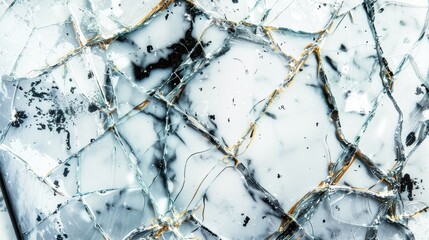 Wall Mural - Broken smartphone isolated on white background with cracks and scratches