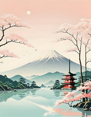 Wall Mural - japanese cherry blossom in sunset