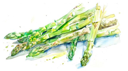 Wall Mural - Hand drawn watercolor painting of asparagus on a white background