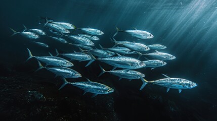 Canvas Print - School of Fish in the Deep Blue