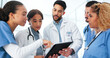 © peopleimages.com - Doctor, nurse and group planning on tablet for healthcare research, workflow and collaboration in residency. Medical people with digital technology for clinic solution, teamwork and problem solving