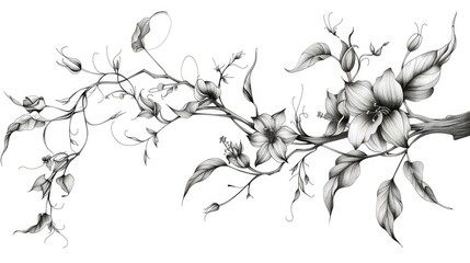 Hand drawn floral branches as a decorative horizontal ornament